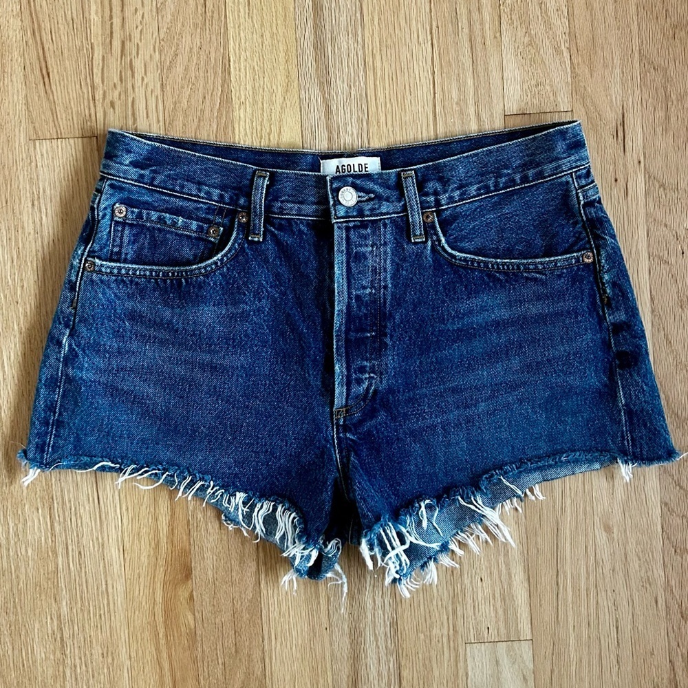 AGOLDE parker vintage cut off shorts caution dark wash denim jorts size 28 - Picture 6 of 16
